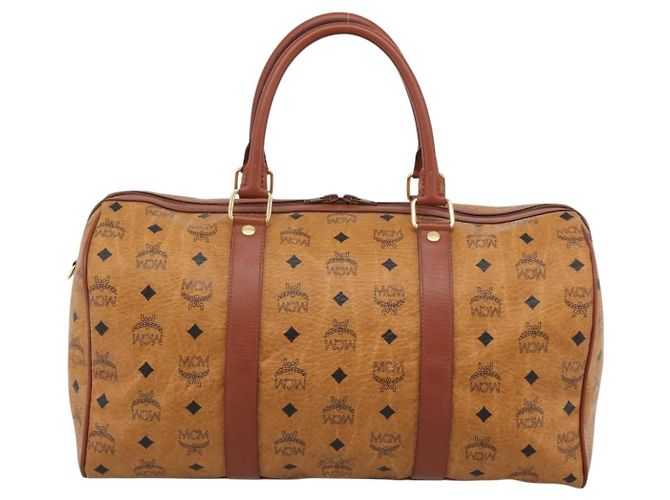 Borsa Mini Boston Vicetos Logogram MCM in PVC e pelle 2way Marrone Oro Auth 190895 D'oro - vista 3