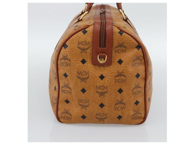 Borsa Mini Boston Vicetos Logogram MCM in PVC e pelle 2way Marrone Oro Auth 190895 D'oro - vista 4