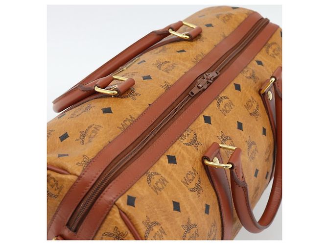 Borsa Mini Boston Vicetos Logogram MCM in PVC e pelle 2way Marrone Oro Auth 190895 D'oro - vista 6