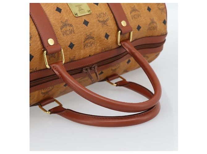 Borsa Mini Boston Vicetos Logogram MCM in PVC e pelle 2way Marrone Oro Auth 190895 D'oro - vista 7