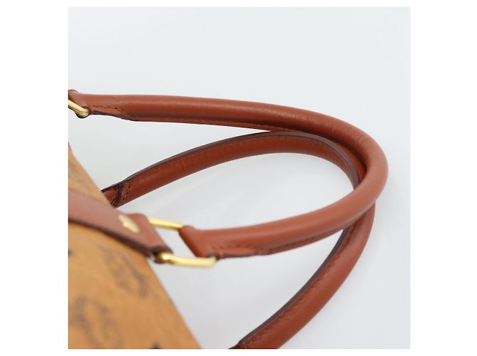 Borsa Mini Boston Vicetos Logogram MCM in PVC e pelle 2way Marrone Oro Auth 190895 D'oro - vista 8