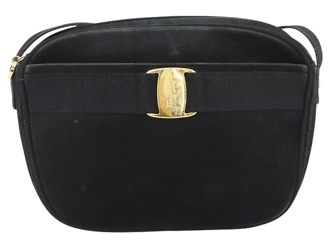 Borsa a tracolla Salvatore Ferragamo Vala in scamosciato nero e oro Auth BA13991 D'oro - vista 2