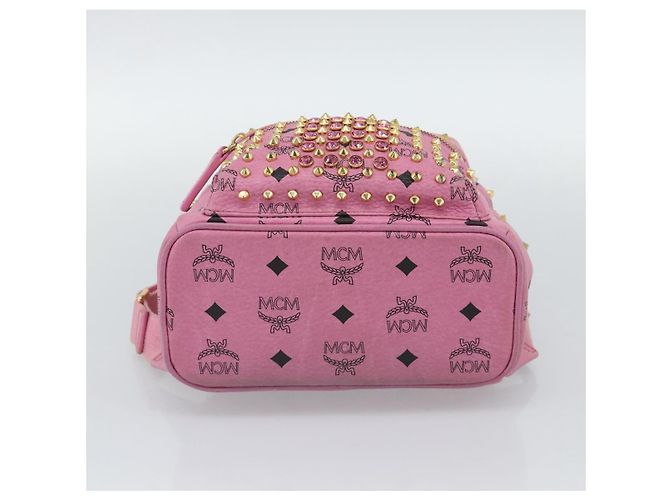 MCM Vicetos Logogram Studs Backpack Leather Pink Gold Auth 190946 Golden - view 11