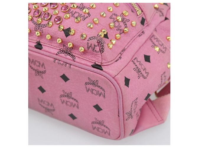 MCM Vicetos Logogram Studs Backpack Leather Pink Gold Auth 190946 Golden - view 12