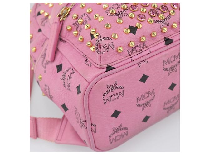MCM Vicetos Logogram Studs Backpack Leather Pink Gold Auth 190946 Golden - view 13