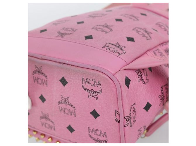 MCM Vicetos Logogram Studs Backpack Leather Pink Gold Auth 190946 Golden - view 14