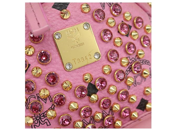 MCM Vicetos Logogram Studs Backpack Leather Pink Gold Auth 190946 Golden - view 16