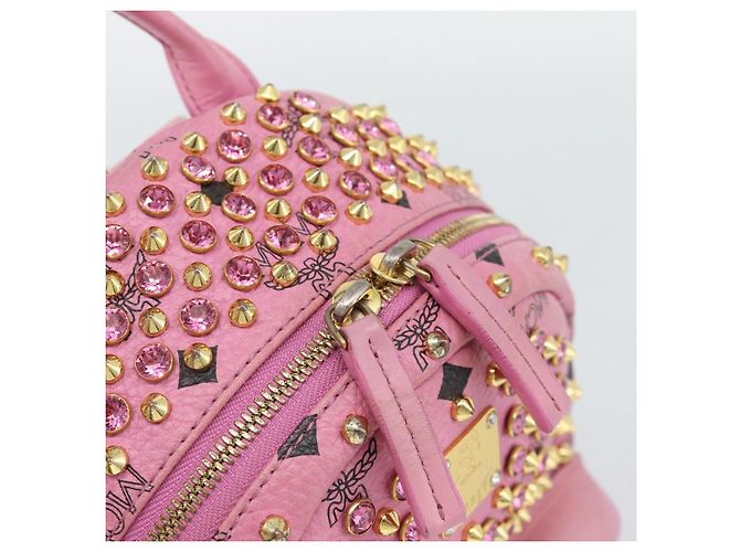 MCM Vicetos Logogram Studs Backpack Leather Pink Gold Auth 190946 Golden - view 17