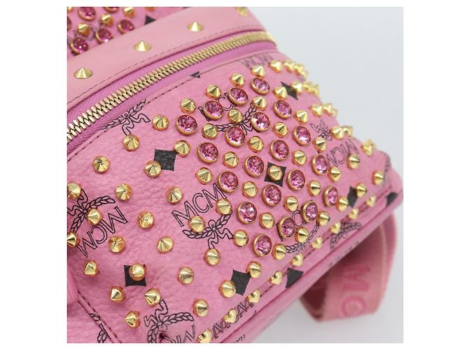 MCM Vicetos Logogram Studs Backpack Leather Pink Gold Auth 190946 Golden - view 18