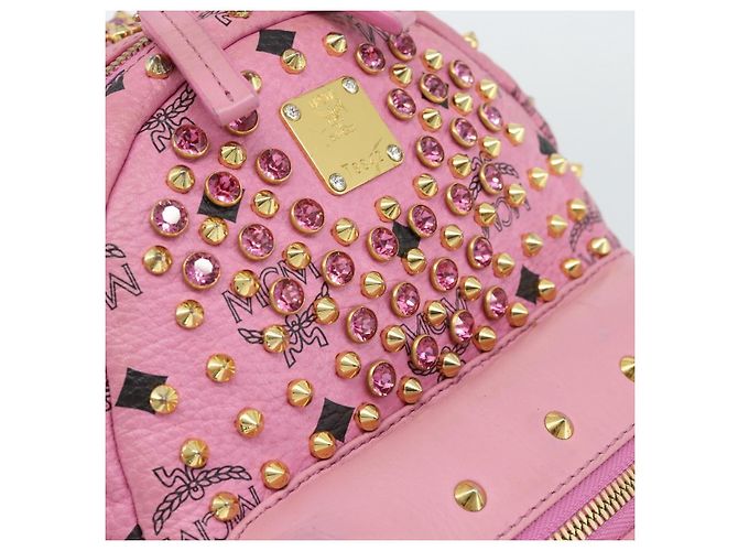 MCM Vicetos Logogram Studs Backpack Leather Pink Gold Auth 190946 Golden - view 19