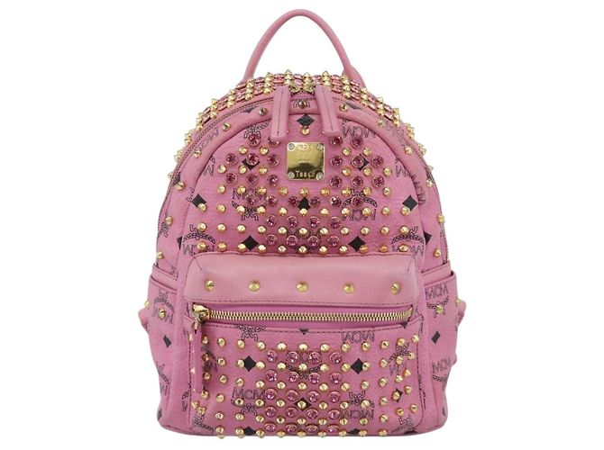 MCM Vicetos Logogram Studs Backpack Leather Pink Gold Auth 190946 Golden - view 2