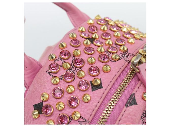 MCM Vicetos Logogram Studs Backpack Leather Pink Gold Auth 190946 Golden - view 20