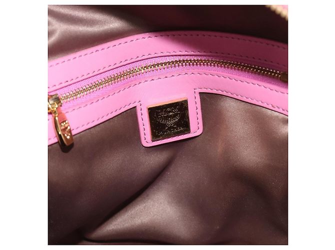 MCM Vicetos Logogram Studs Backpack Leather Pink Gold Auth 190946 Golden - view 21
