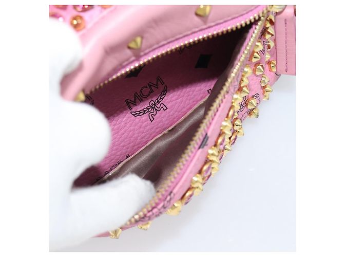 MCM Vicetos Logogram Studs Backpack Leather Pink Gold Auth 190946 Golden - view 27