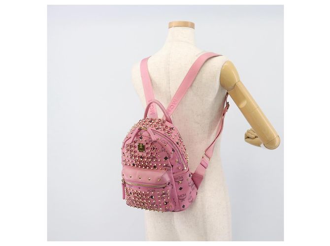 MCM Vicetos Logogram Studs Backpack Leather Pink Gold Auth 190946 Golden - view 28