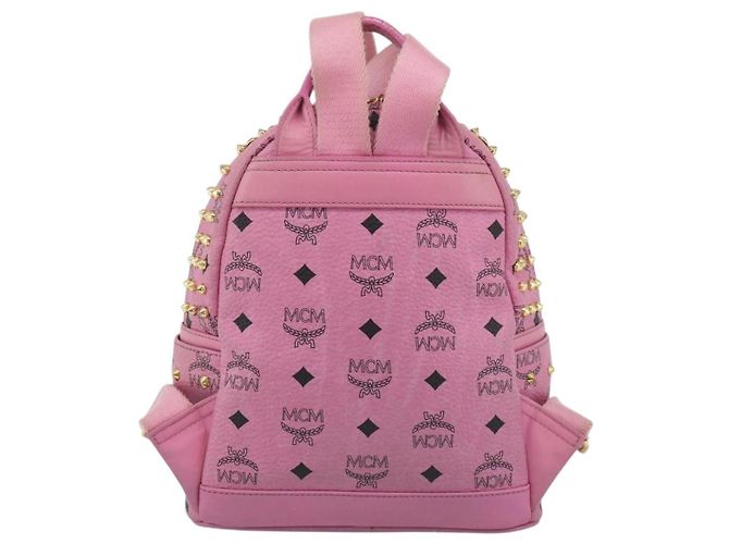MCM Vicetos Logogram Studs Backpack Leather Pink Gold Auth 190946 Golden - view 3