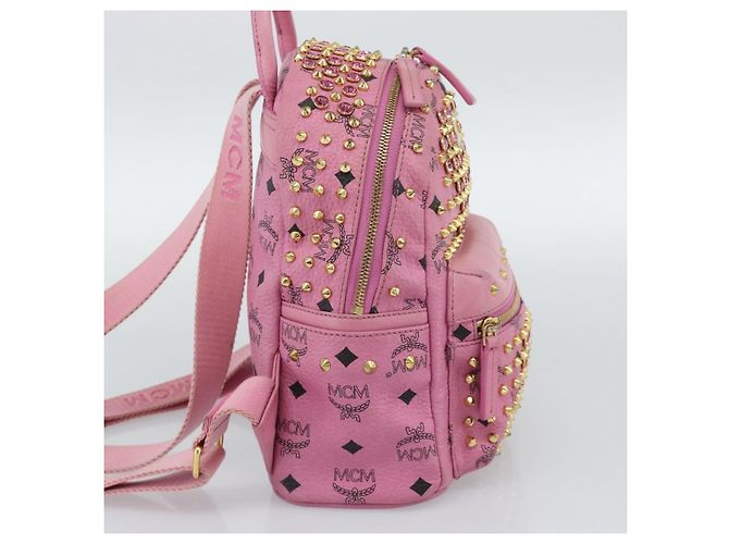 MCM Vicetos Logogram Studs Backpack Leather Pink Gold Auth 190946 Golden - view 4