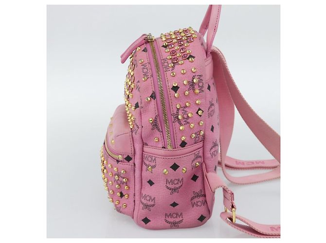 MCM Vicetos Logogram Studs Backpack Leather Pink Gold Auth 190946 Golden - view 5