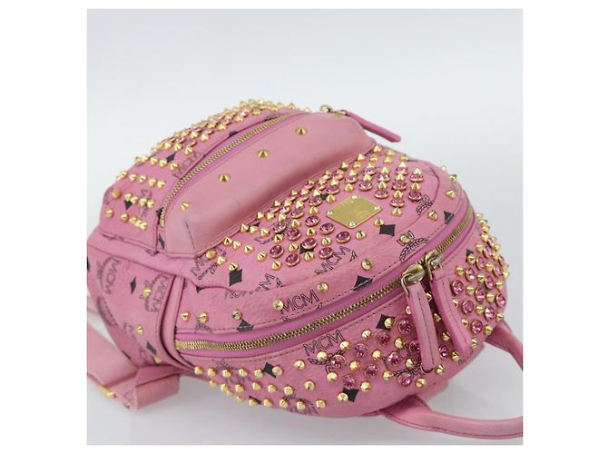 MCM Vicetos Logogram Studs Backpack Leather Pink Gold Auth 190946 Golden - view 6