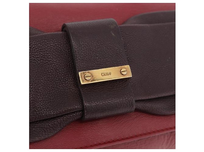 Chloé Borsa a tracolla Chloe Ribbon Chain in pelle rossa e oro Auth bs35972A Rosso D'oro - vista 14