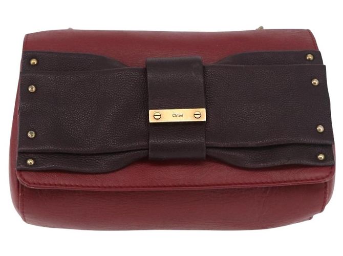Chloé Borsa a tracolla Chloe Ribbon Chain in pelle rossa e oro Auth bs35972A Rosso D'oro - vista 2