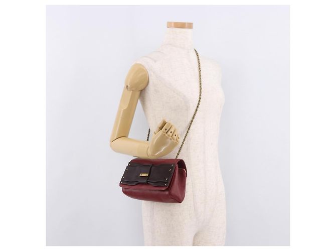 Chloé Borsa a tracolla Chloe Ribbon Chain in pelle rossa e oro Auth bs35972A Rosso D'oro - vista 23