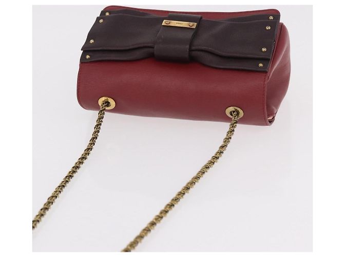 Chloé Borsa a tracolla Chloe Ribbon Chain in pelle rossa e oro Auth bs35972A Rosso D'oro - vista 6