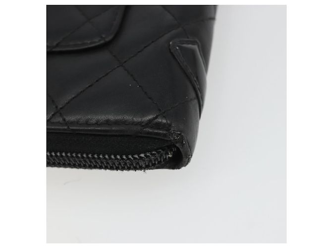 CHANEL Matelasse Cambon Line Long Wallet Leder Schwarz Silber CC Auth 188663 - Ansicht 10