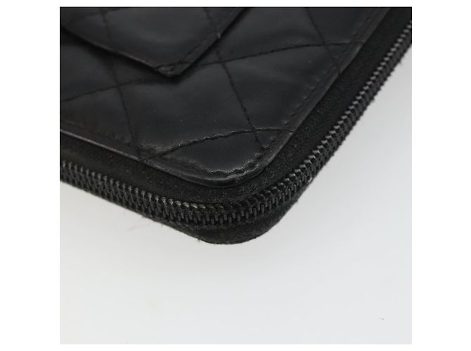 CHANEL Matelasse Cambon Line Long Wallet Leder Schwarz Silber CC Auth 188663 - Ansicht 11