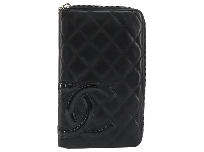 CHANEL Matelasse Cambon Line Long Wallet Leder Schwarz Silber CC Auth 188663 - Ansicht 2