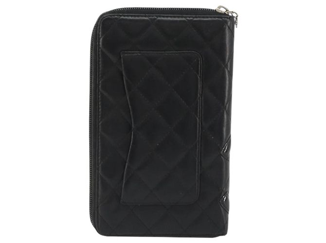 CHANEL Matelasse Cambon Line Long Wallet Leder Schwarz Silber CC Auth 188663 - Ansicht 3