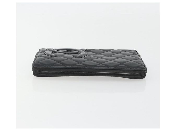 CHANEL Matelasse Cambon Line Long Wallet Leder Schwarz Silber CC Auth 188663 - Ansicht 4