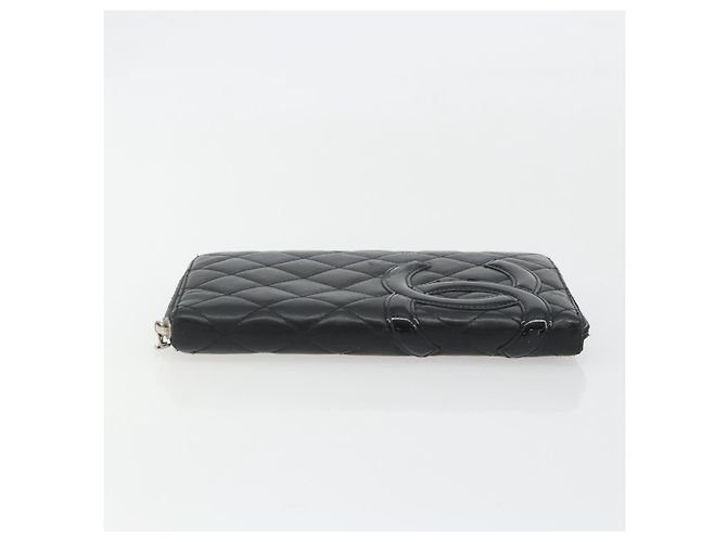 CHANEL Matelasse Cambon Line Long Wallet Leder Schwarz Silber CC Auth 188663 - Ansicht 5