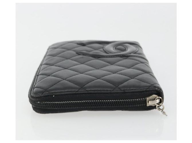 CHANEL Matelasse Cambon Line Long Wallet Leder Schwarz Silber CC Auth 188663 - Ansicht 6