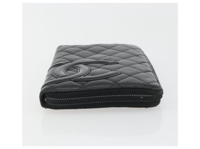 CHANEL Matelasse Cambon Line Long Wallet Leder Schwarz Silber CC Auth 188663 - Ansicht 7