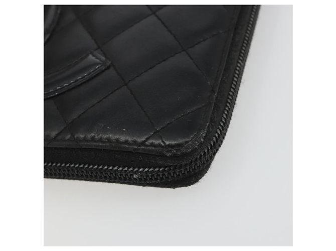 CHANEL Matelasse Cambon Line Long Wallet Leder Schwarz Silber CC Auth 188663 - Ansicht 8