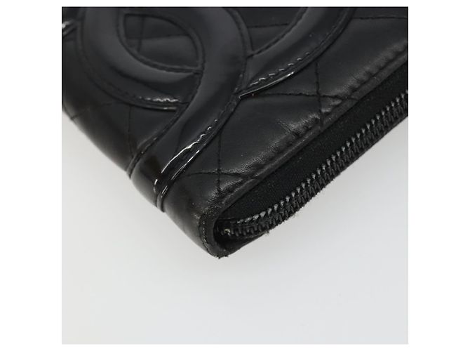 CHANEL Matelasse Cambon Line Long Wallet Leder Schwarz Silber CC Auth 188663 - Ansicht 9