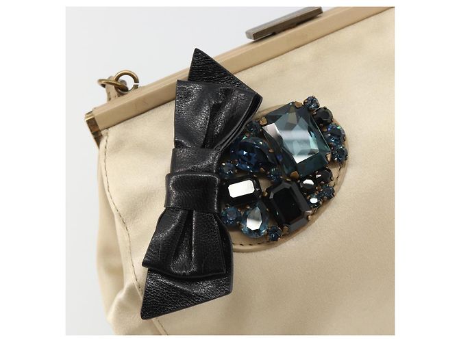 Miu Miu Accessory Pouch Satin Champagne Gold Auth 190668A Golden - view 16