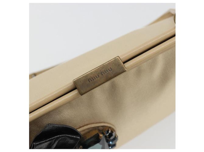 Miu Miu Accessory Pouch Satin Champagne Gold Auth 190668A Golden - view 17
