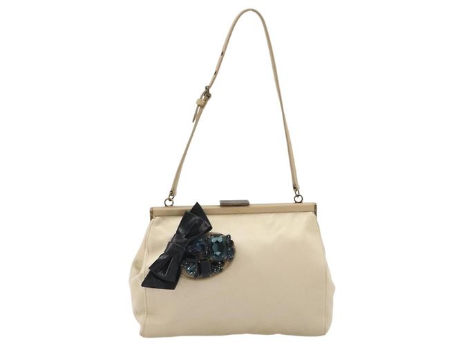 Miu Miu Accessory Pouch Satin Champagne Gold Auth 190668A Golden - view 2