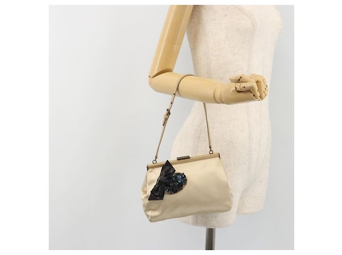 Miu Miu Accessory Pouch Satin Champagne Gold Auth 190668A Golden - view 24