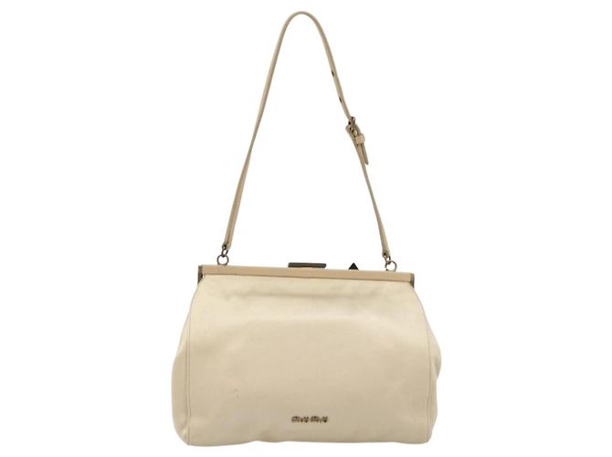 Miu Miu Accessory Pouch Satin Champagne Gold Auth 190668A Golden - view 3