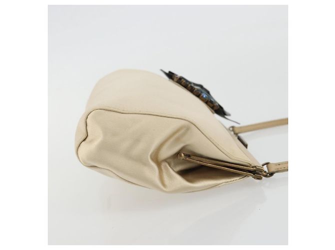 Miu Miu Accessory Pouch Satin Champagne Gold Auth 190668A Golden - view 4
