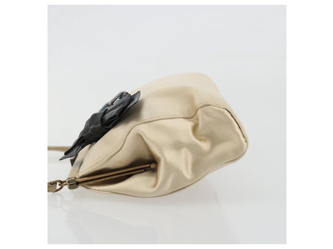 Miu Miu Accessory Pouch Satin Champagne Gold Auth 190668A Golden - view 5
