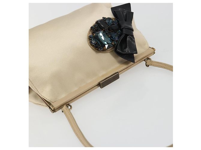 Miu Miu Accessory Pouch Satin Champagne Gold Auth 190668A Golden - view 6