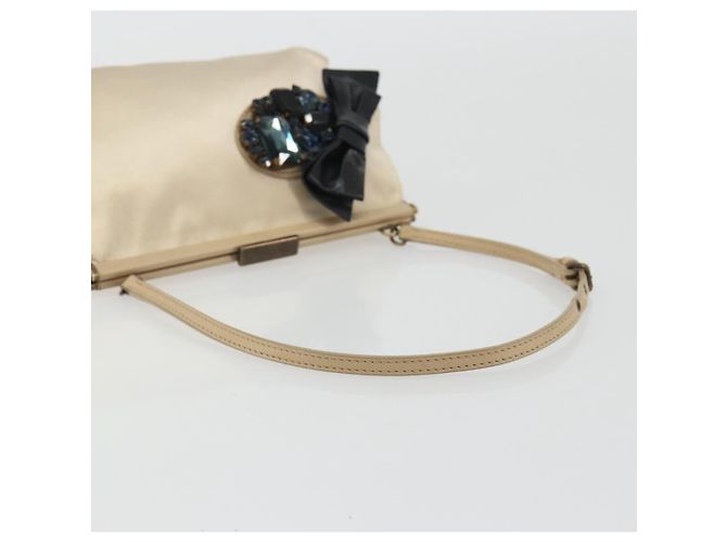 Miu Miu Accessory Pouch Satin Champagne Gold Auth 190668A Golden - view 7