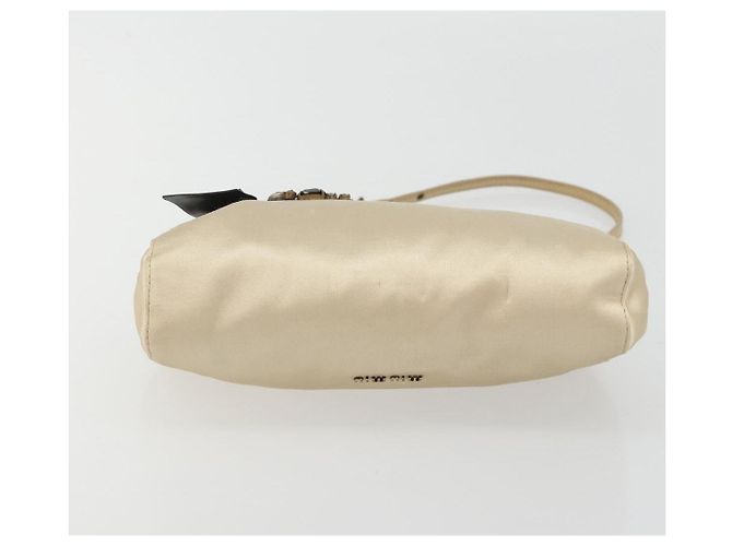 Miu Miu Accessory Pouch Satin Champagne Gold Auth 190668A Golden - view 9