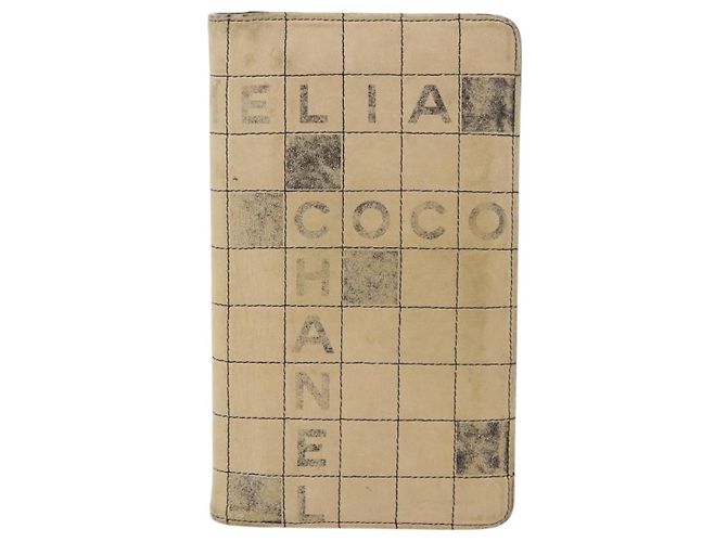 CHANEL Choco Bar Long Wallet Lamb Skin Beige CC Auth bs36033 - vista 2