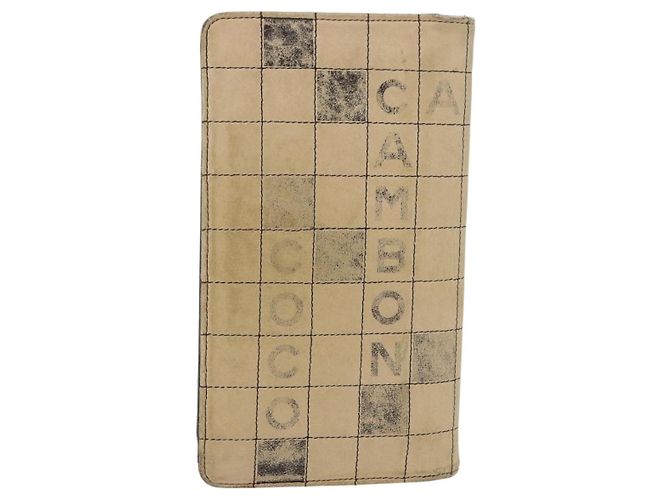 CHANEL Choco Bar Long Wallet Lamb Skin Beige CC Auth bs36033 - vista 3