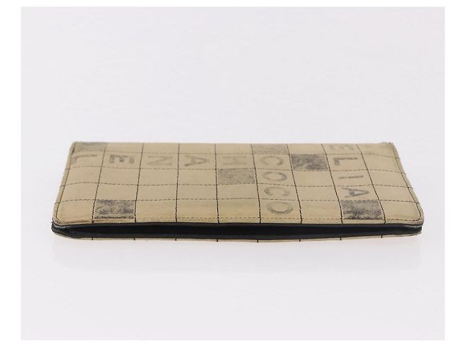 CHANEL Choco Bar Long Wallet Lamb Skin Beige CC Auth bs36033 - vista 4